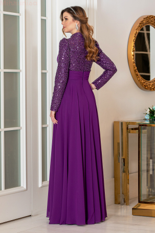 Arya chiffon plus size evening gown with detailed sequins - Purple - 2