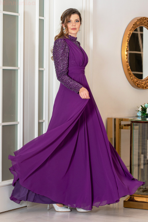 Arya chiffon plus size evening gown with detailed sequins - Purple - 4