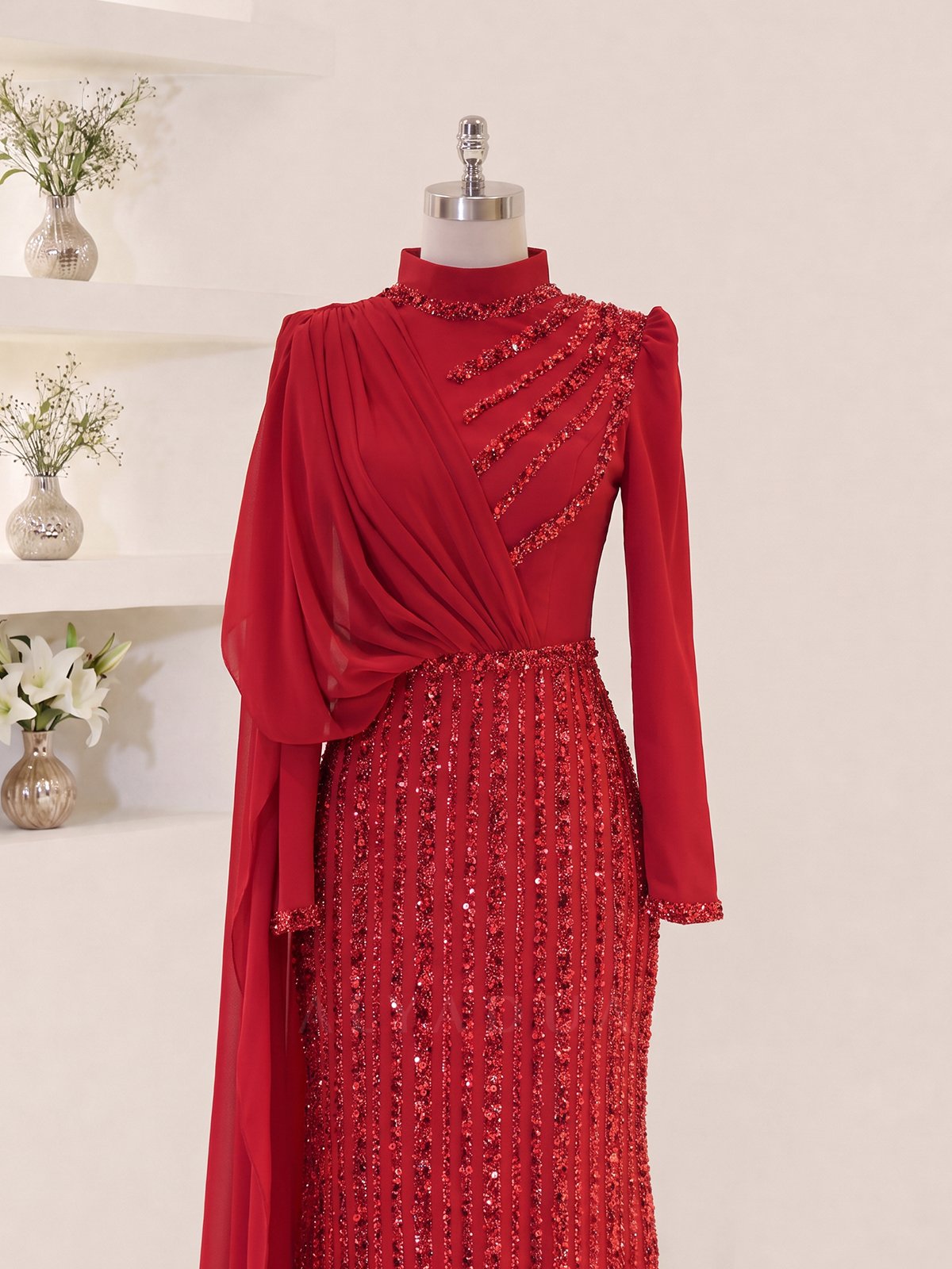 Robe de Soirée Velora Détail en Chiffon - RZVLR2109