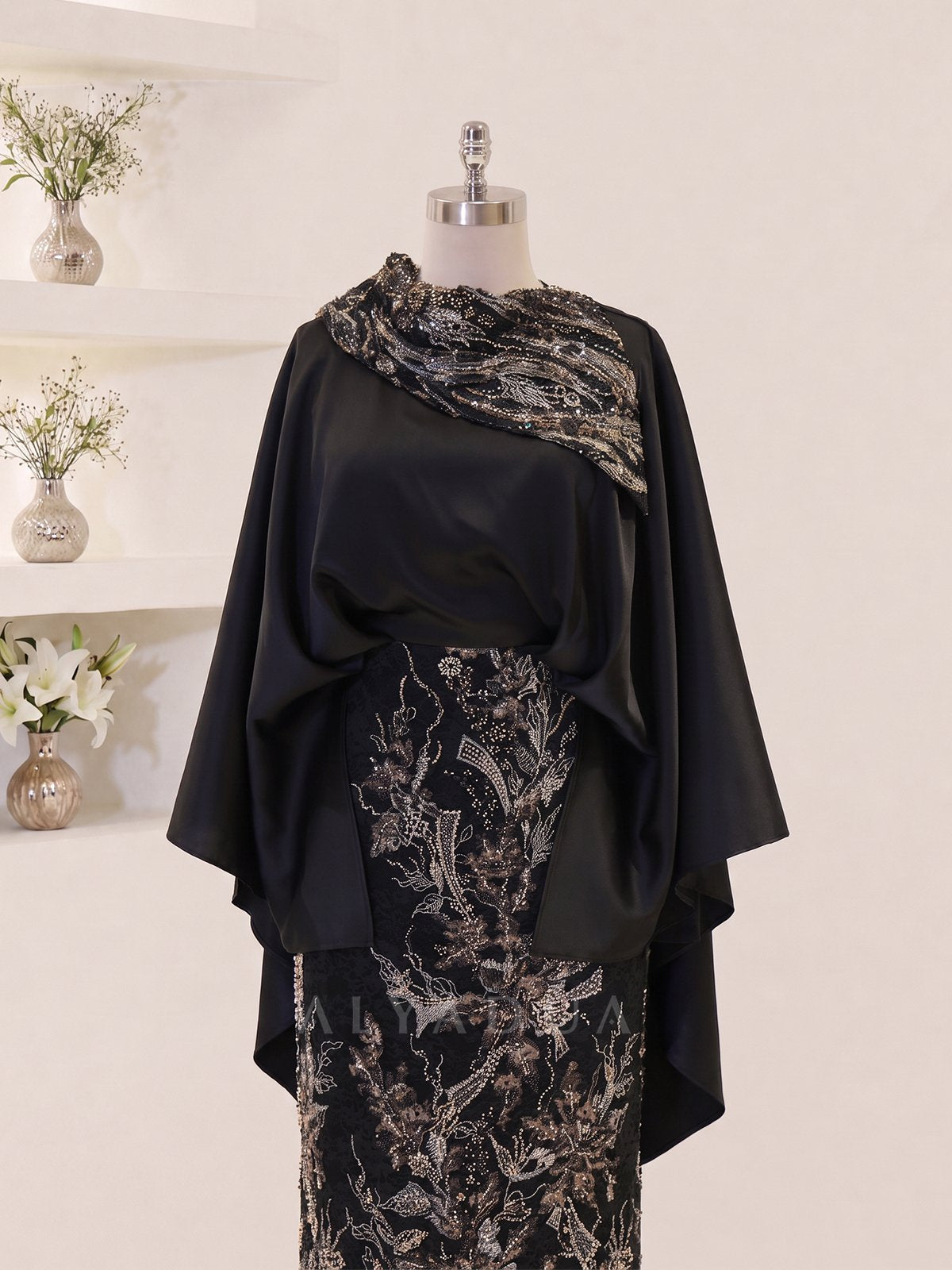 Embroidered Midi Length Melora Evening Dress