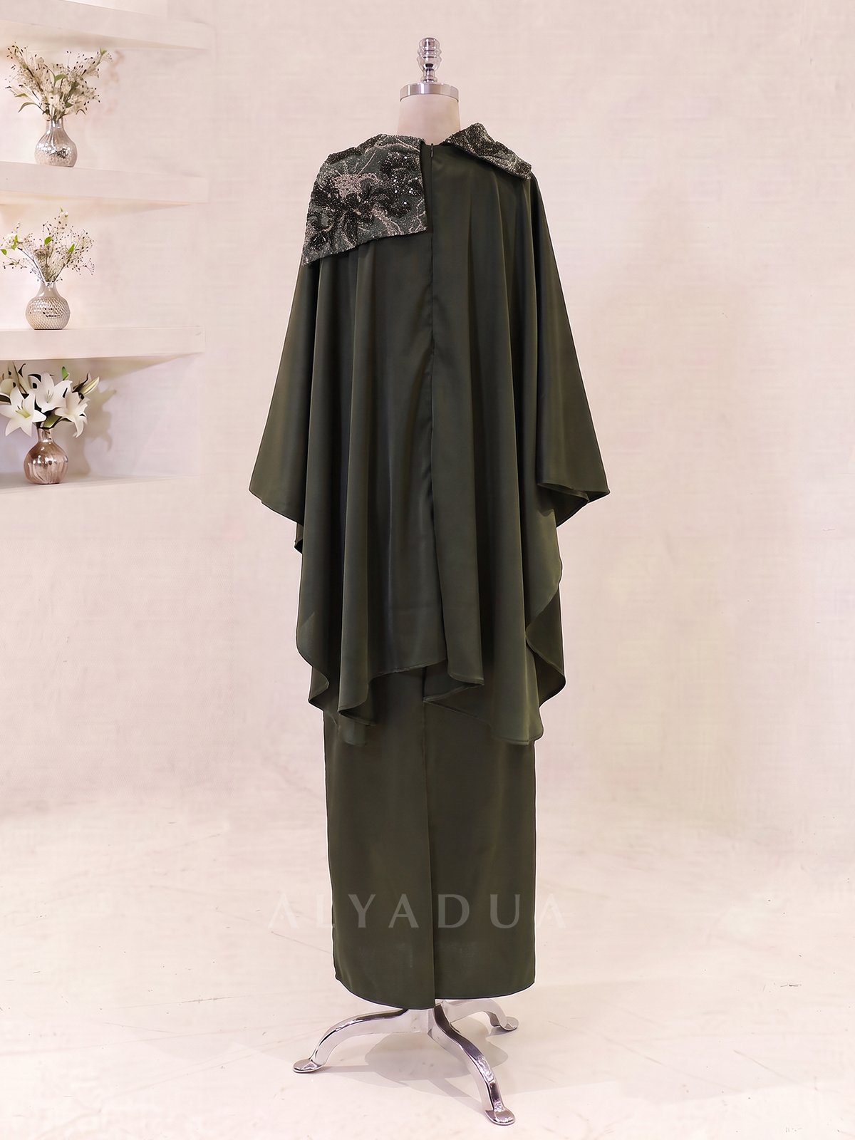 Embroidered Midi Length Melora Evening Dress