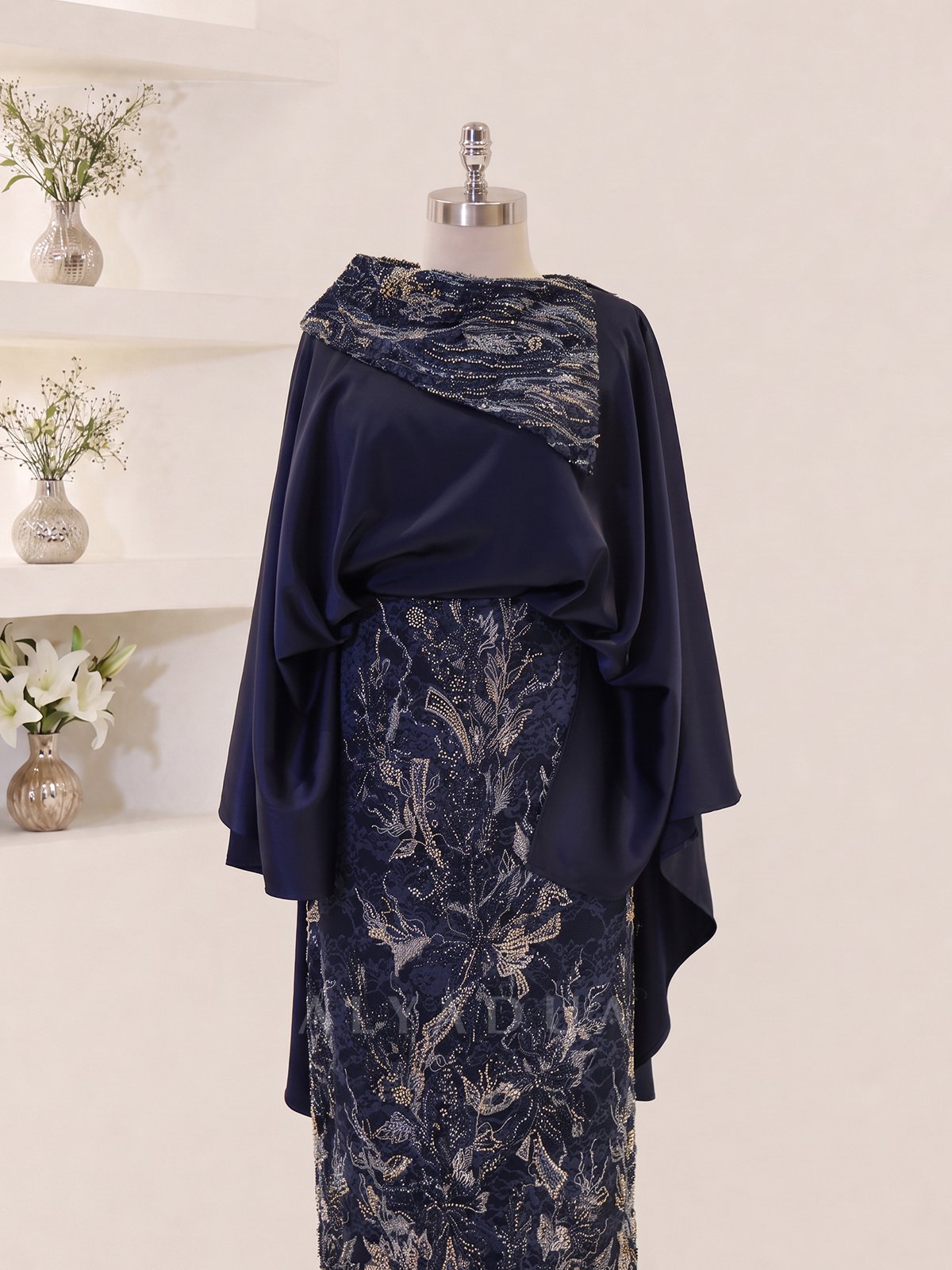 Embroidered Midi Length Melora Evening Dress