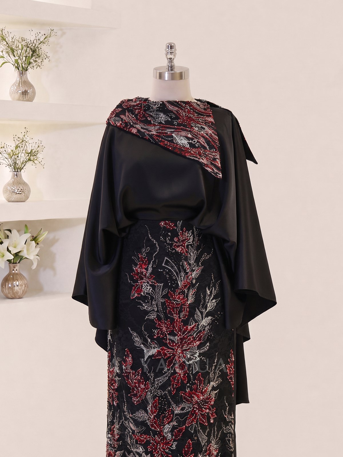 Embroidered Midi Length Melora Evening Dress
