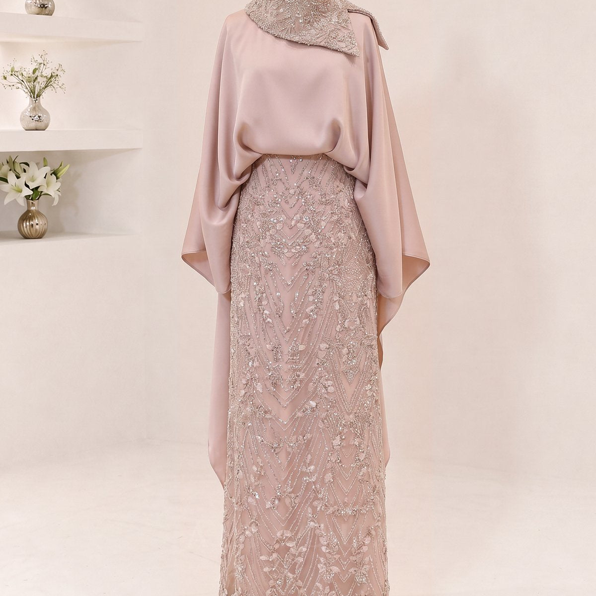 Lunessa Asymmetric Neckline Detail Evening Dress