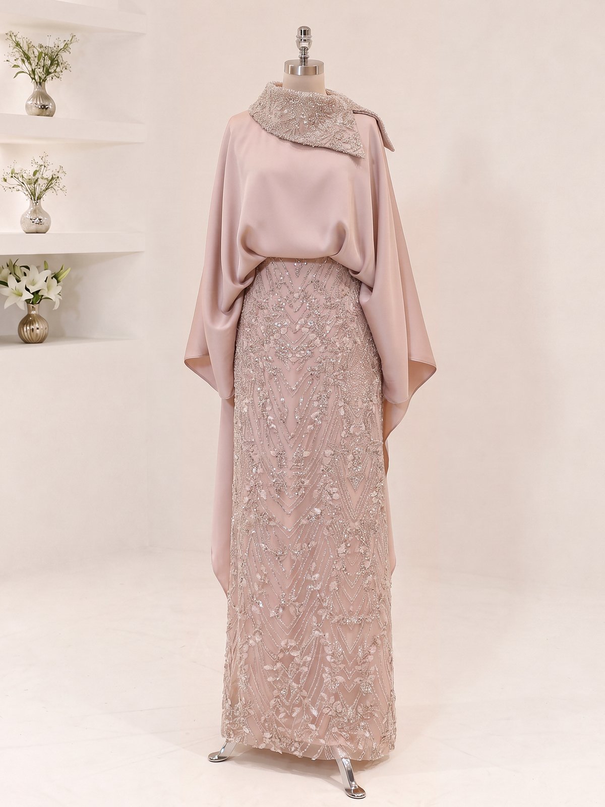 Lunessa Asymmetric Neckline Detail Evening Dress
