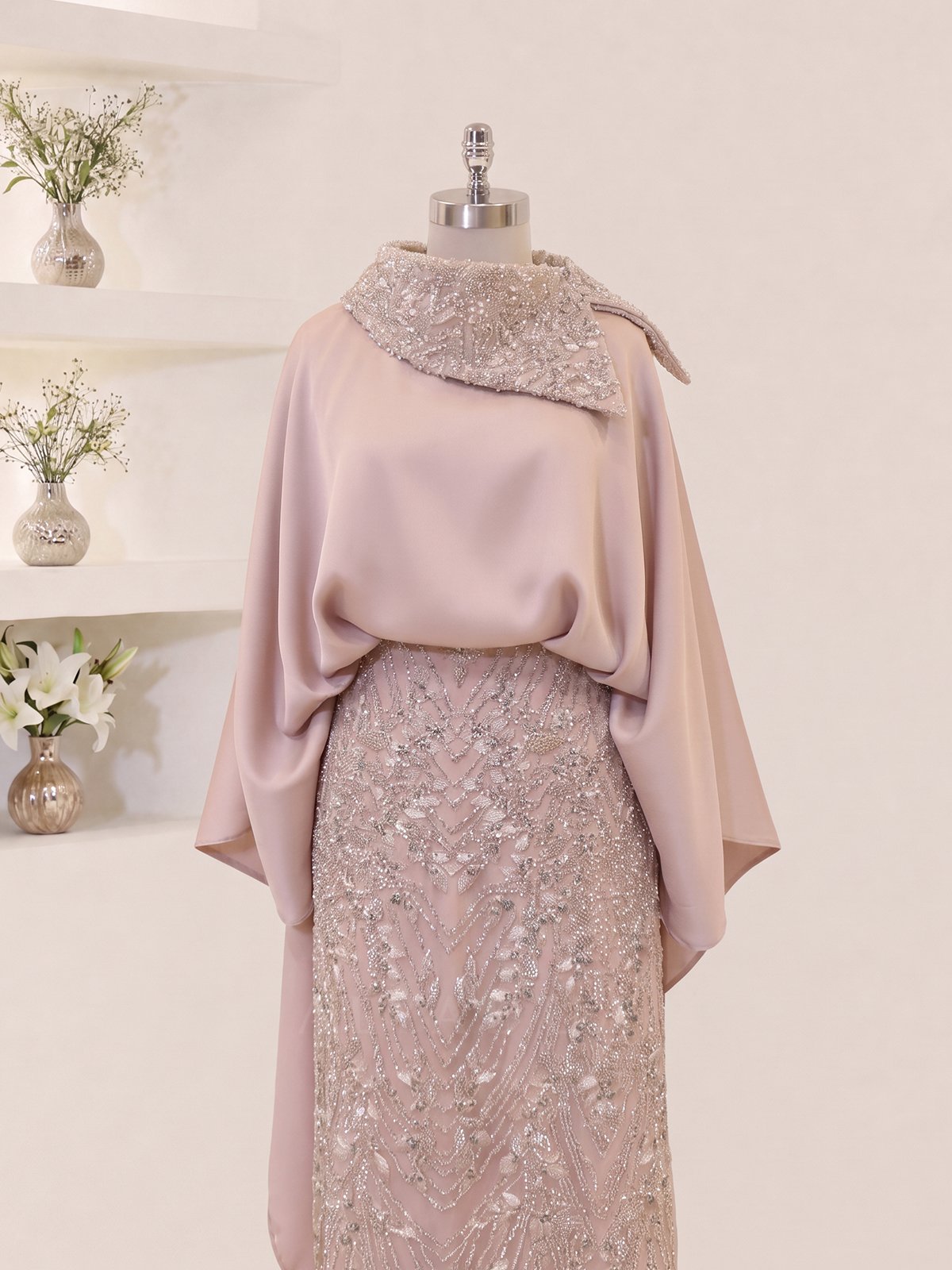 Lunessa Asymmetric Neckline Detail Evening Dress