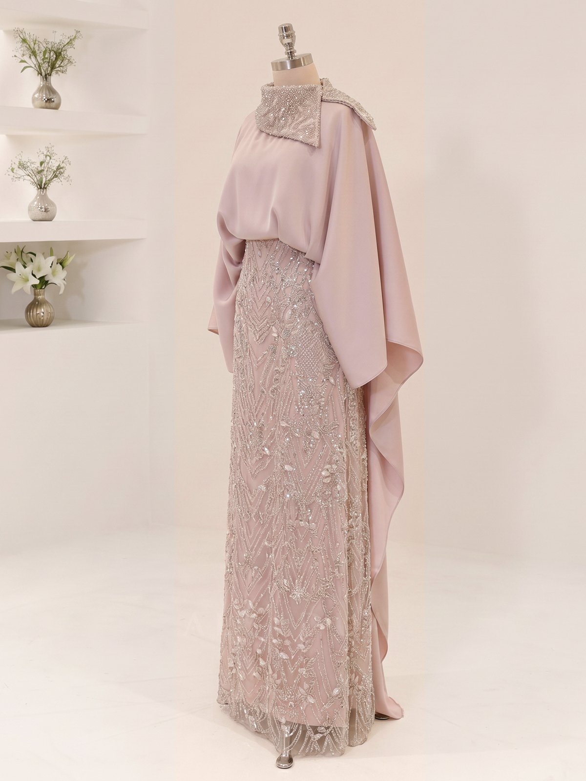 Lunessa Asymmetric Neckline Detail Evening Dress