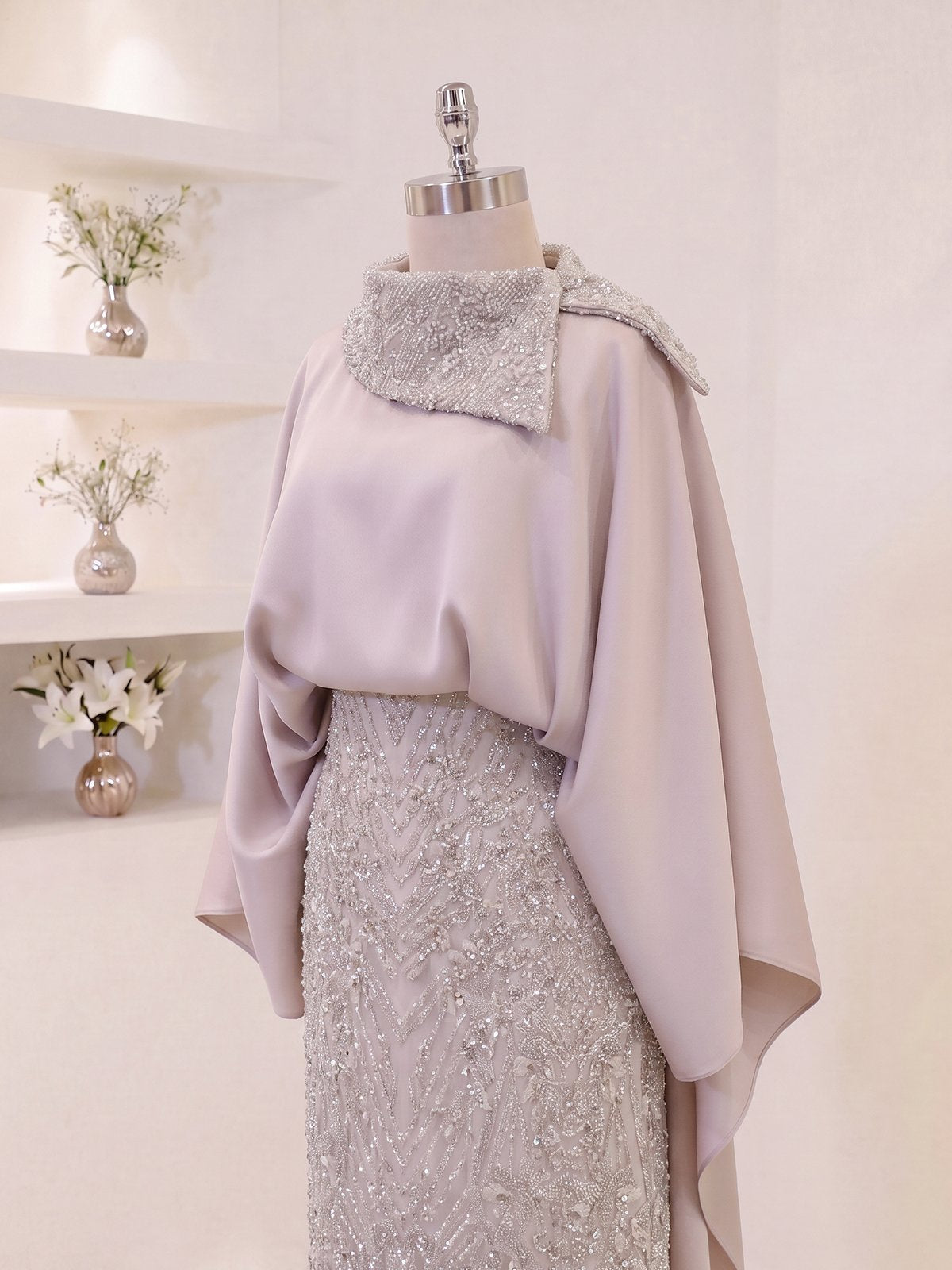 Lunessa Asymmetric Neckline Detail Evening Dress