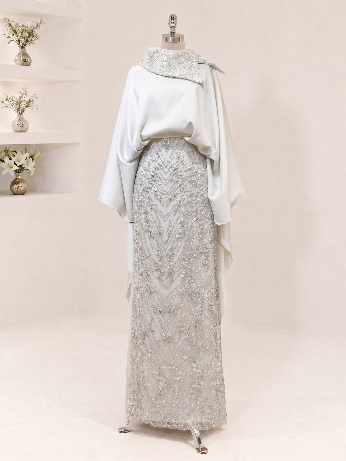 Lunessa Asymmetric Neckline Detail Evening Dress