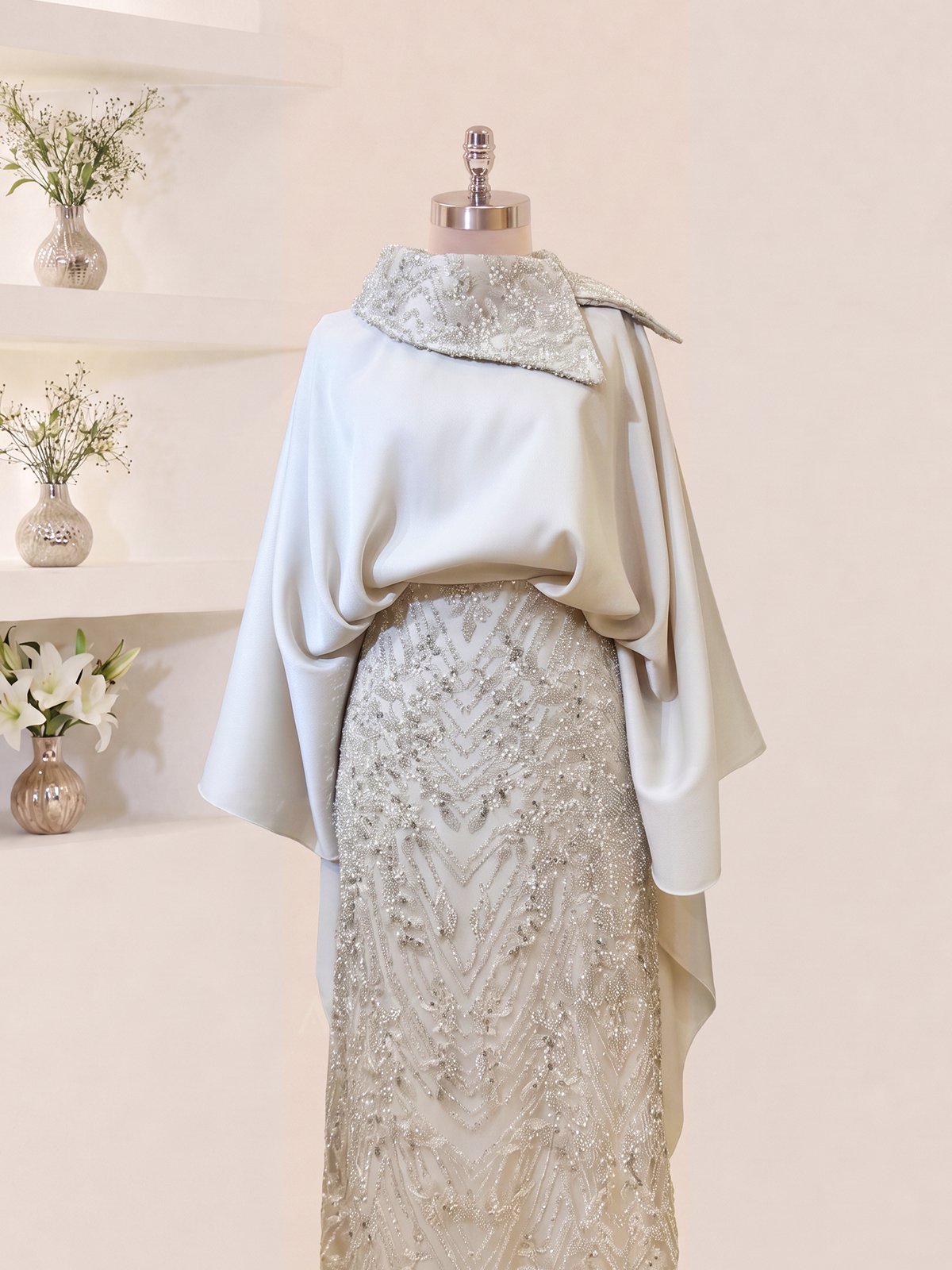 Lunessa Asymmetric Neckline Detail Evening Dress