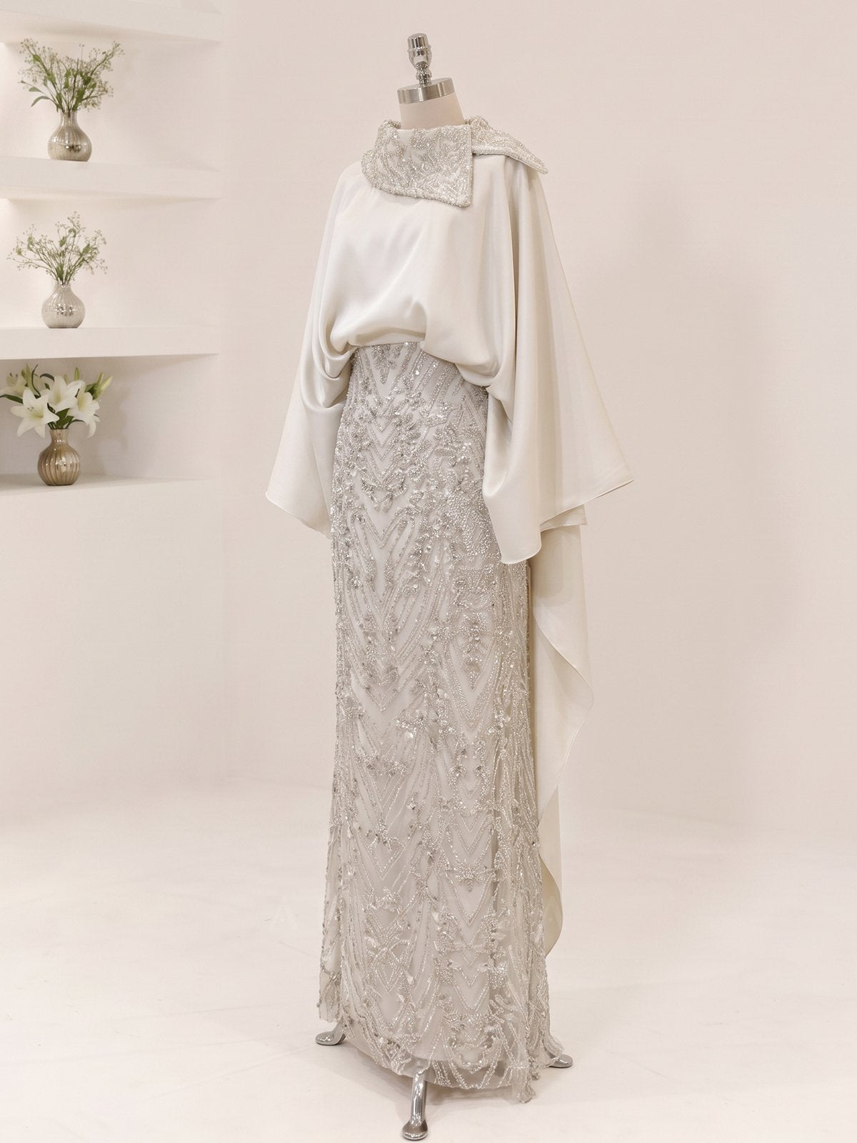 Lunessa Asymmetric Neckline Detail Evening Dress