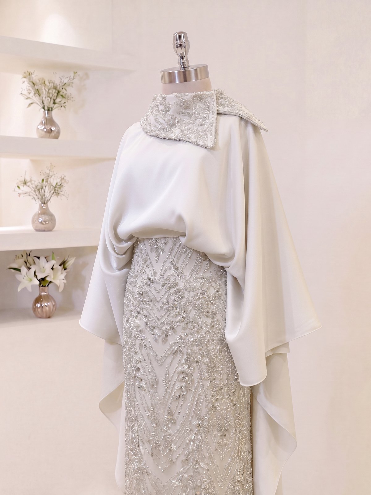 Lunessa Asymmetric Neckline Detail Evening Dress