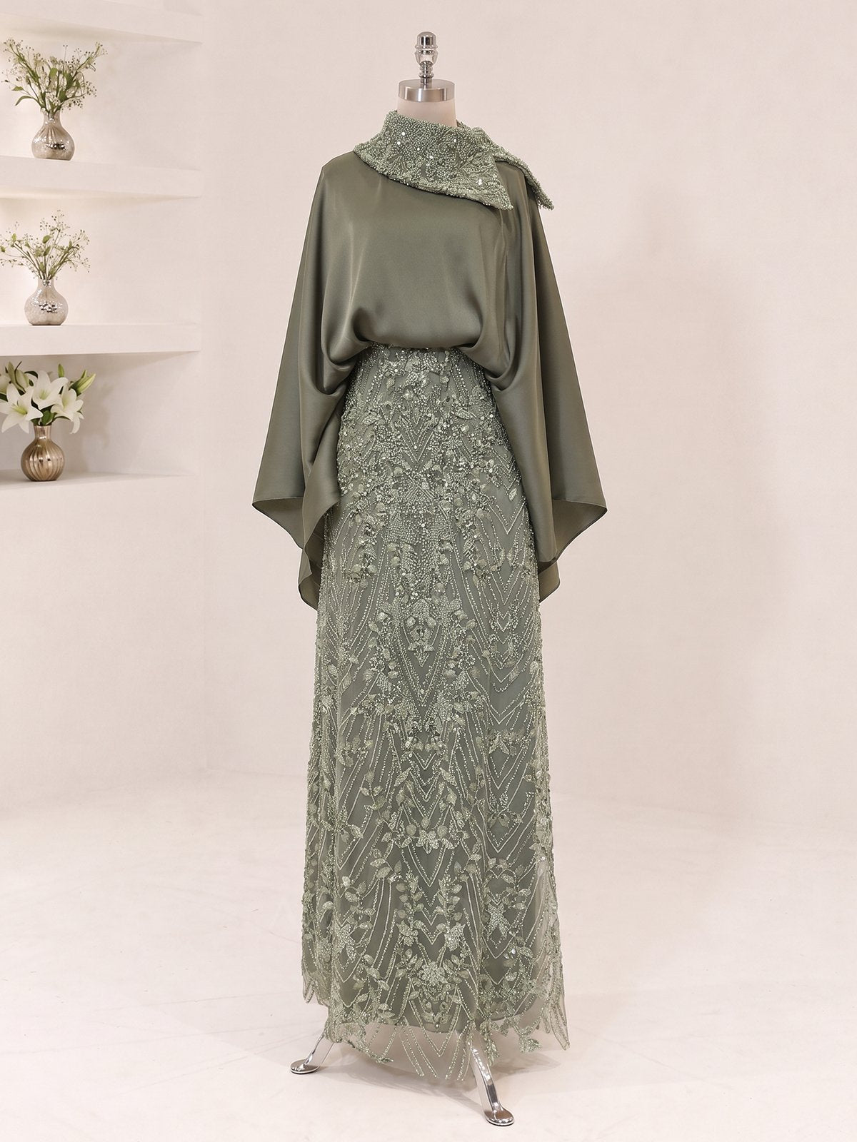 Lunessa Asymmetric Neckline Detail Evening Dress