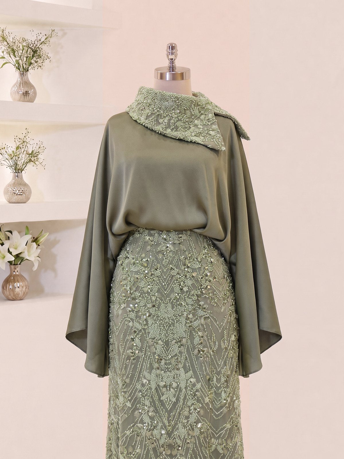 Lunessa Asymmetric Neckline Detail Evening Dress