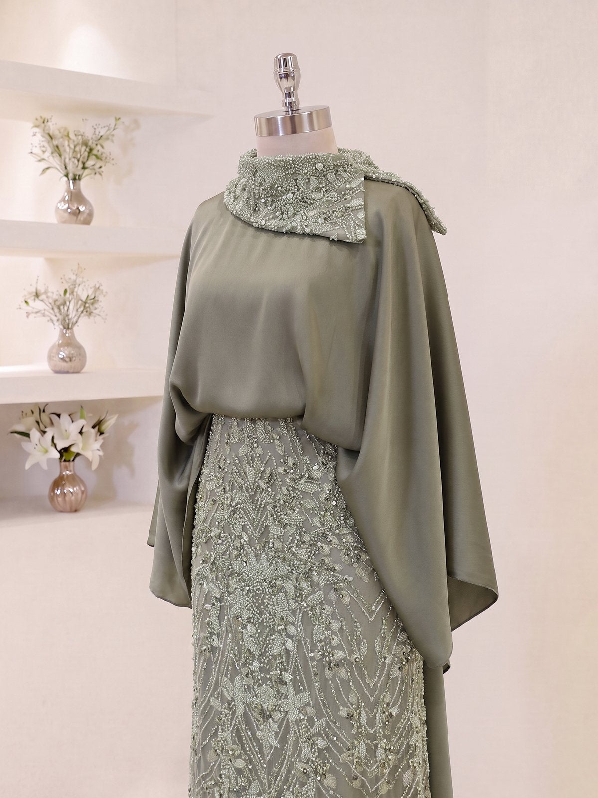 Lunessa Asymmetric Neckline Detail Evening Dress