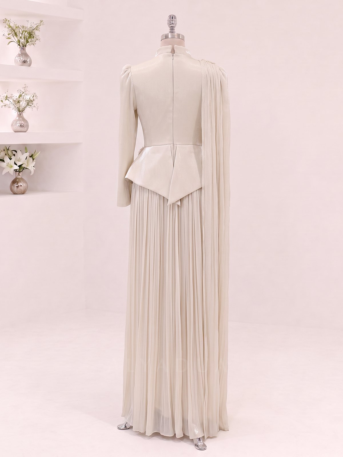 Eloria Modest Evening Dress with Floral Details