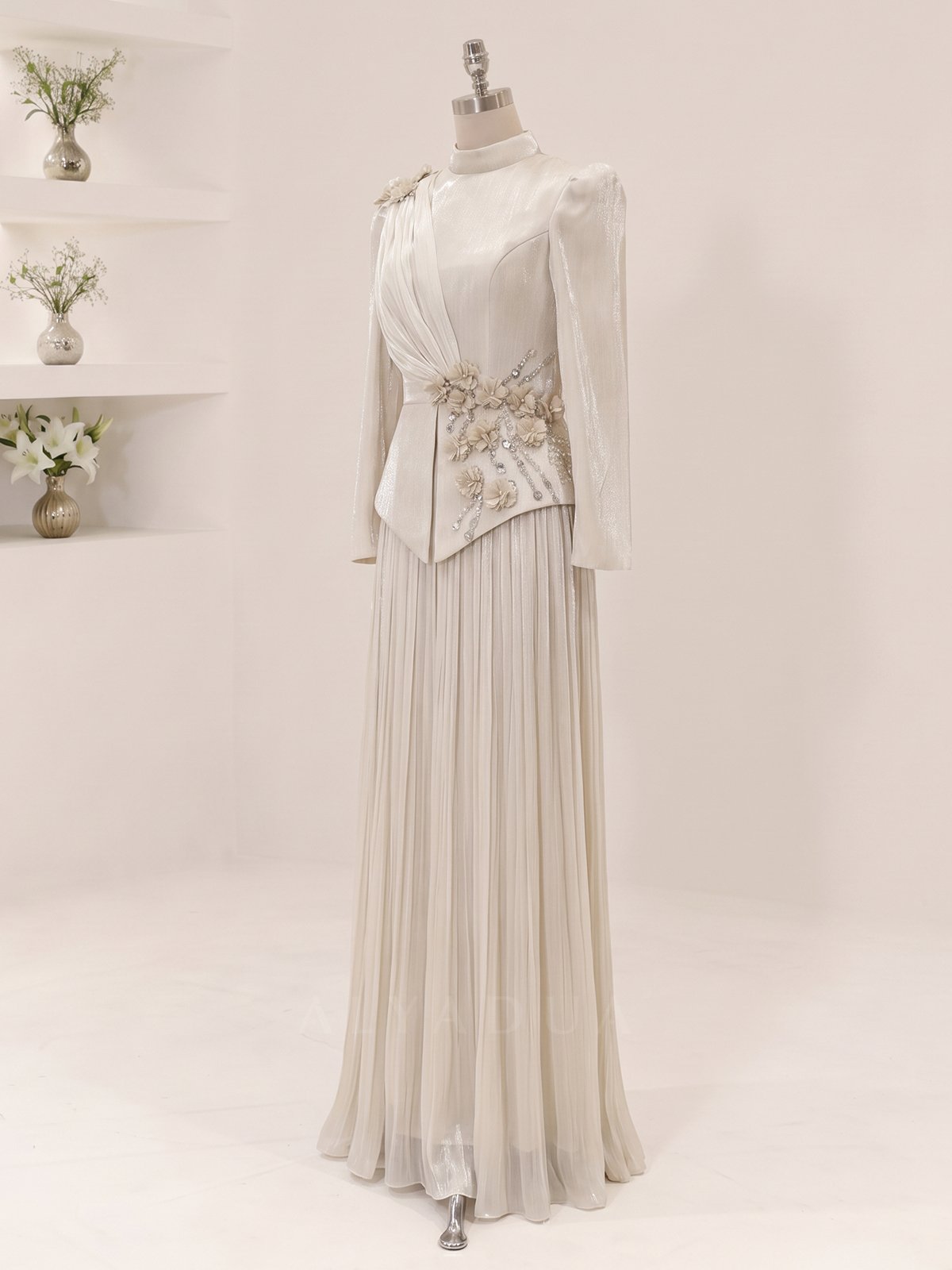 Eloria Modest Evening Dress with Floral Details