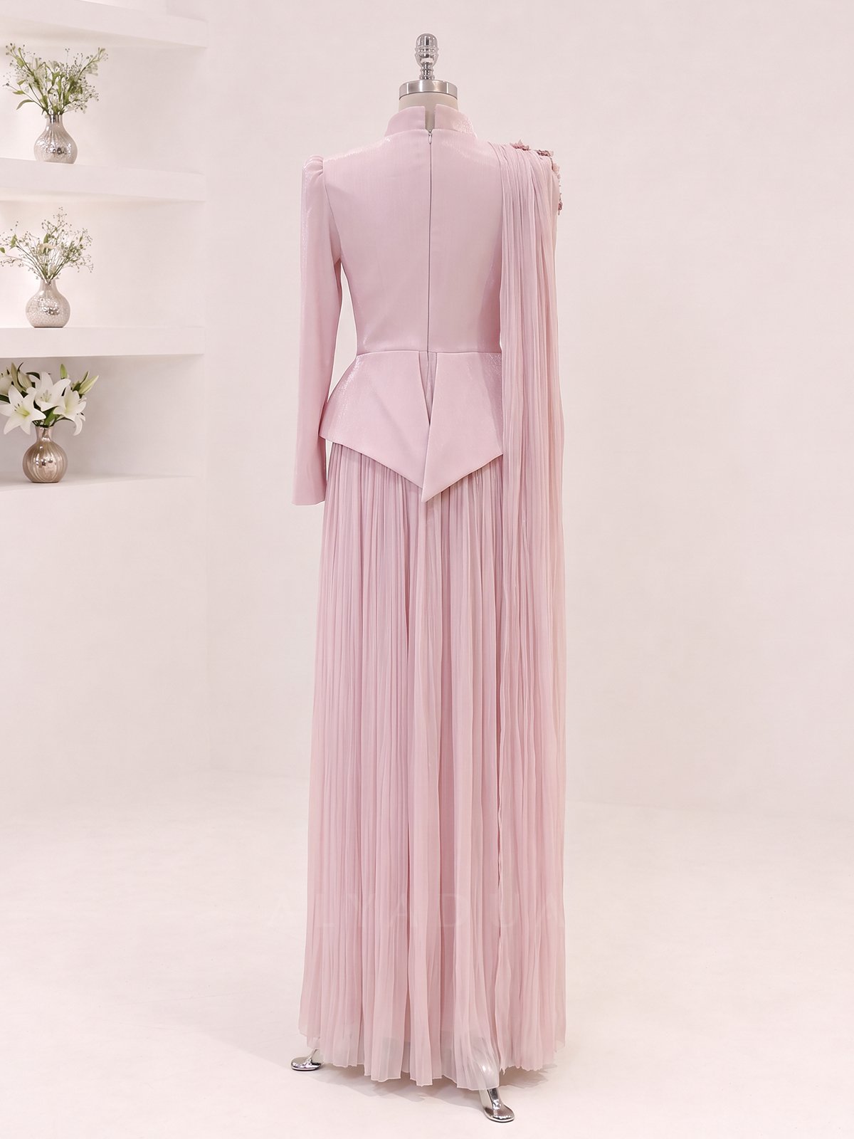 Eloria Modest Evening Dress with Floral Details
