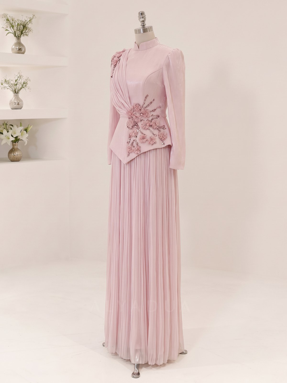 Eloria Modest Evening Dress with Floral Details