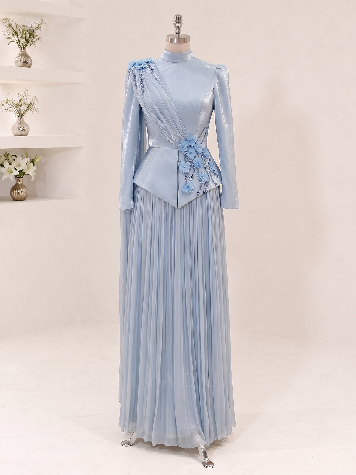 Eloria Modest Evening Dress with Floral Details