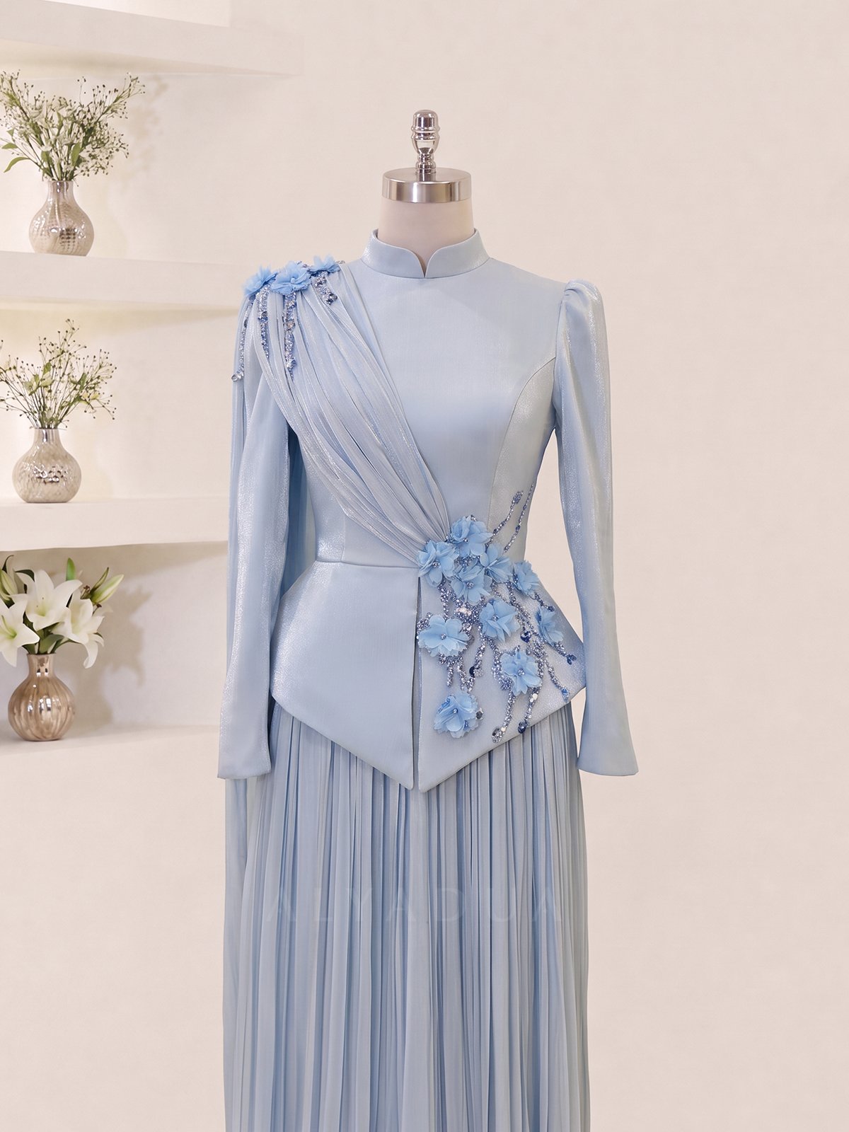Eloria Modest Evening Dress with Floral Details