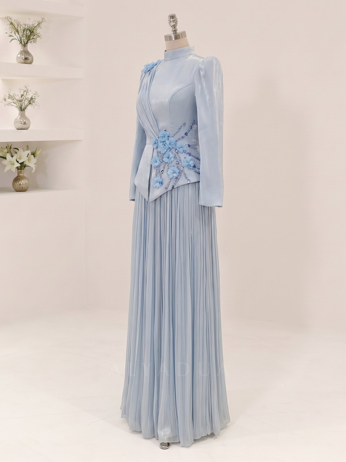 Eloria Modest Evening Dress with Floral Details