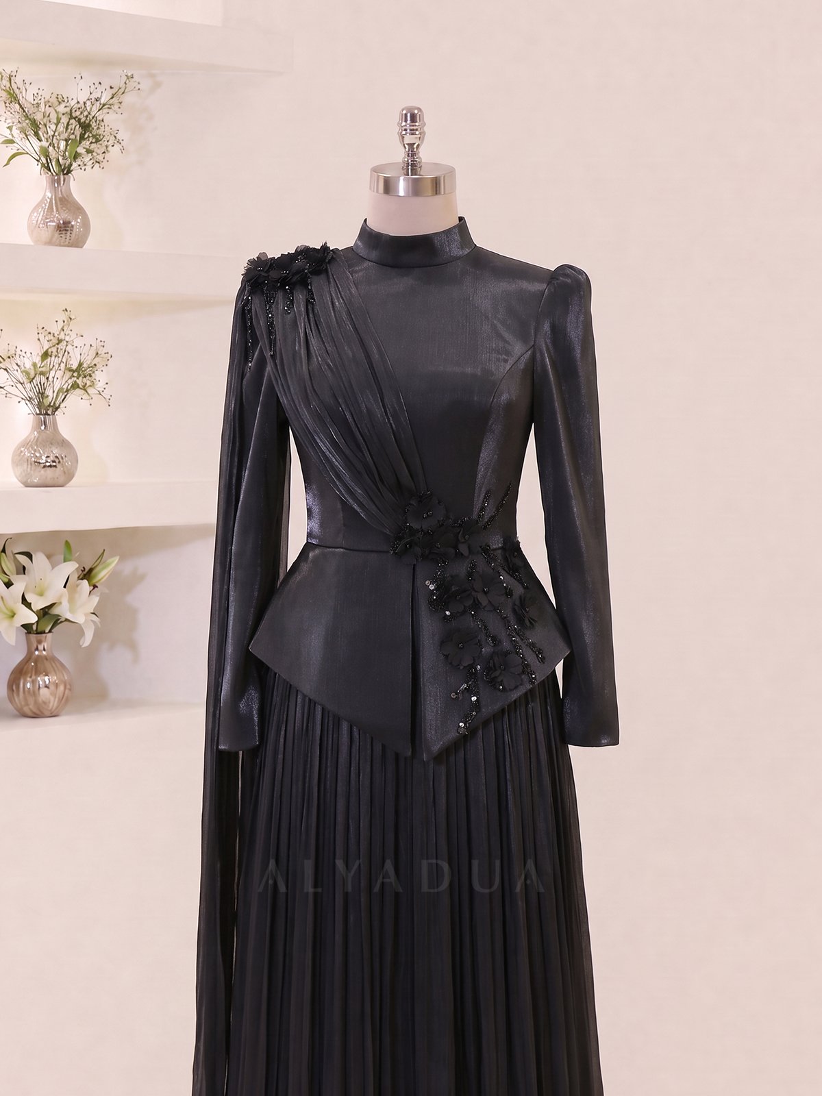 Eloria Modest Evening Dress with Floral Details