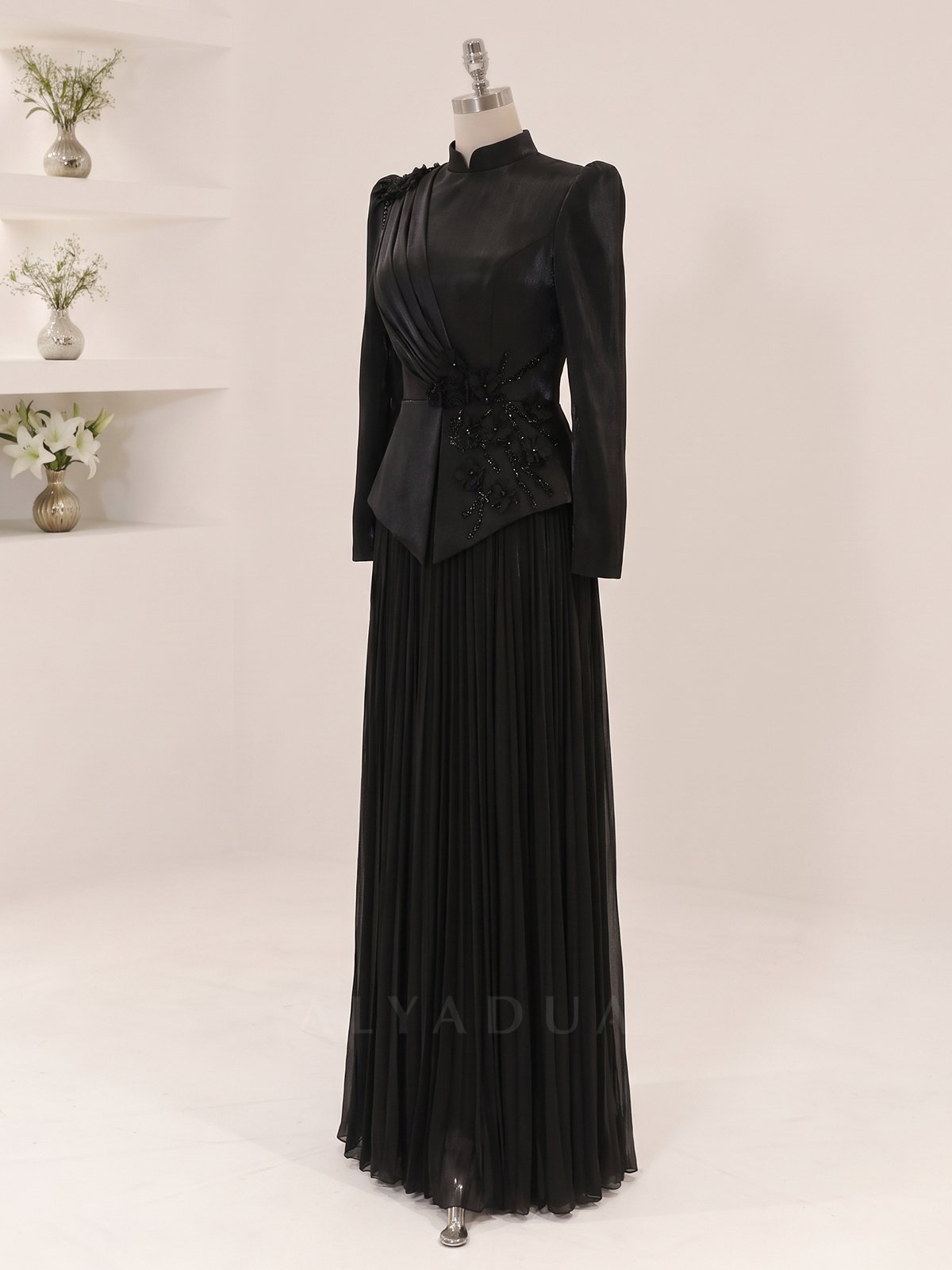 Eloria Modest Evening Dress with Floral Details