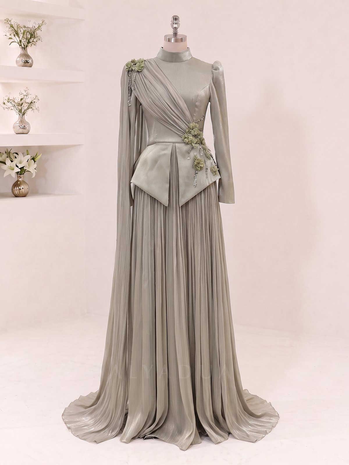 Eloria Modest Evening Dress with Floral Details