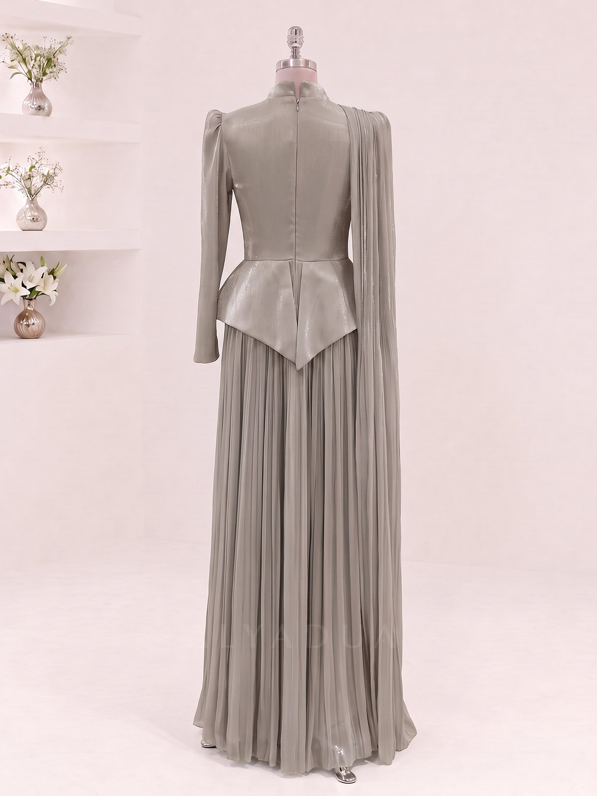 Eloria Modest Evening Dress with Floral Details