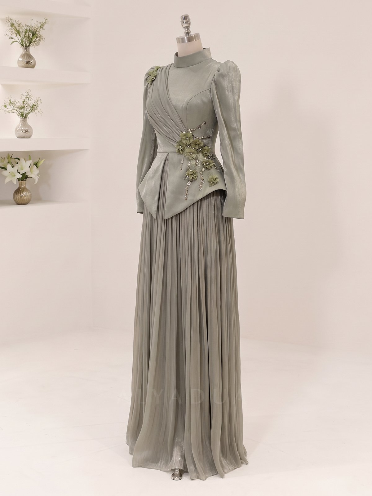 Eloria Modest Evening Dress with Floral Details