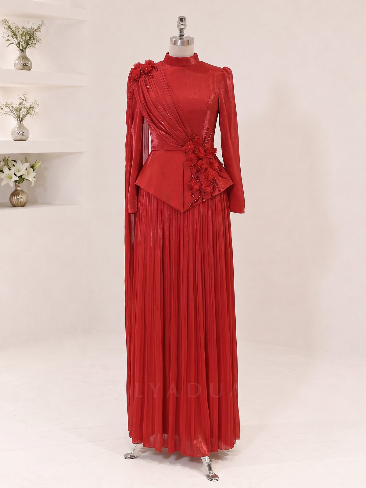 Eloria Modest Evening Dress with Floral Details