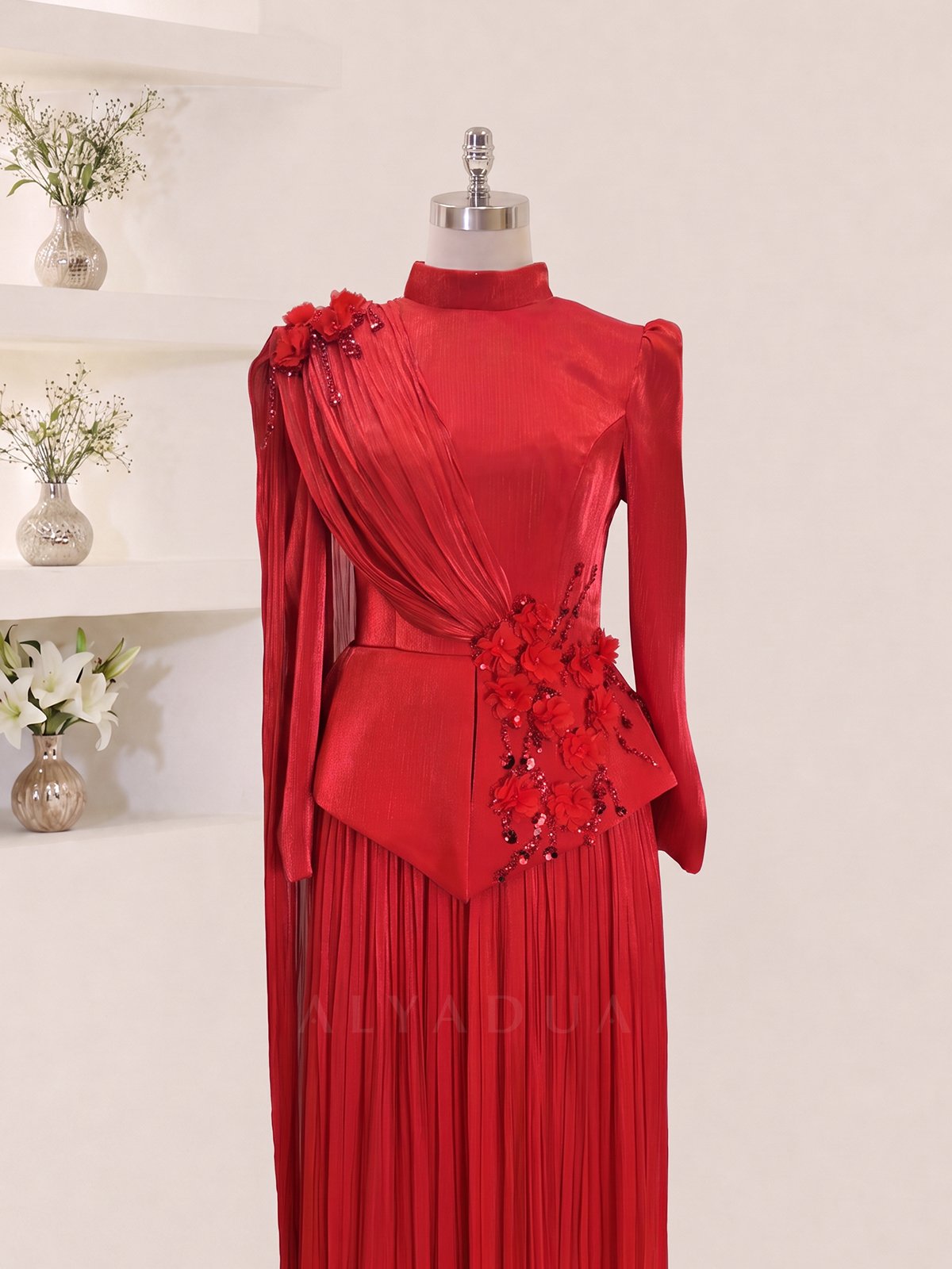 Eloria Modest Evening Dress with Floral Details