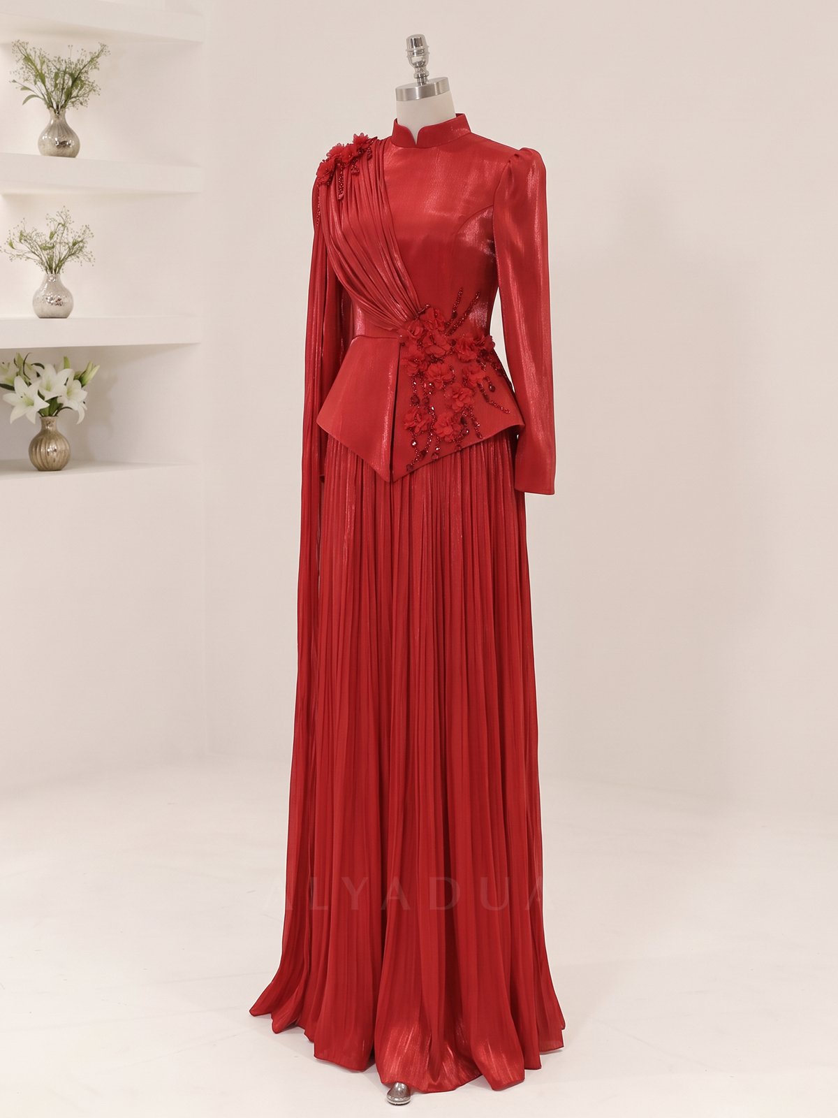 Eloria Modest Evening Dress with Floral Details