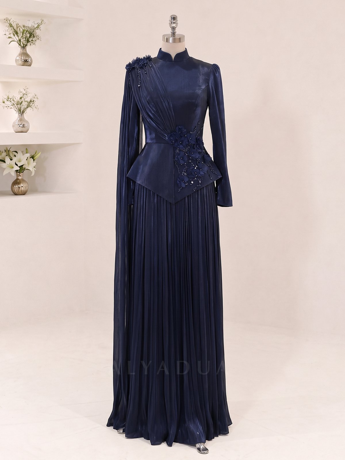 Eloria Modest Evening Dress with Floral Details