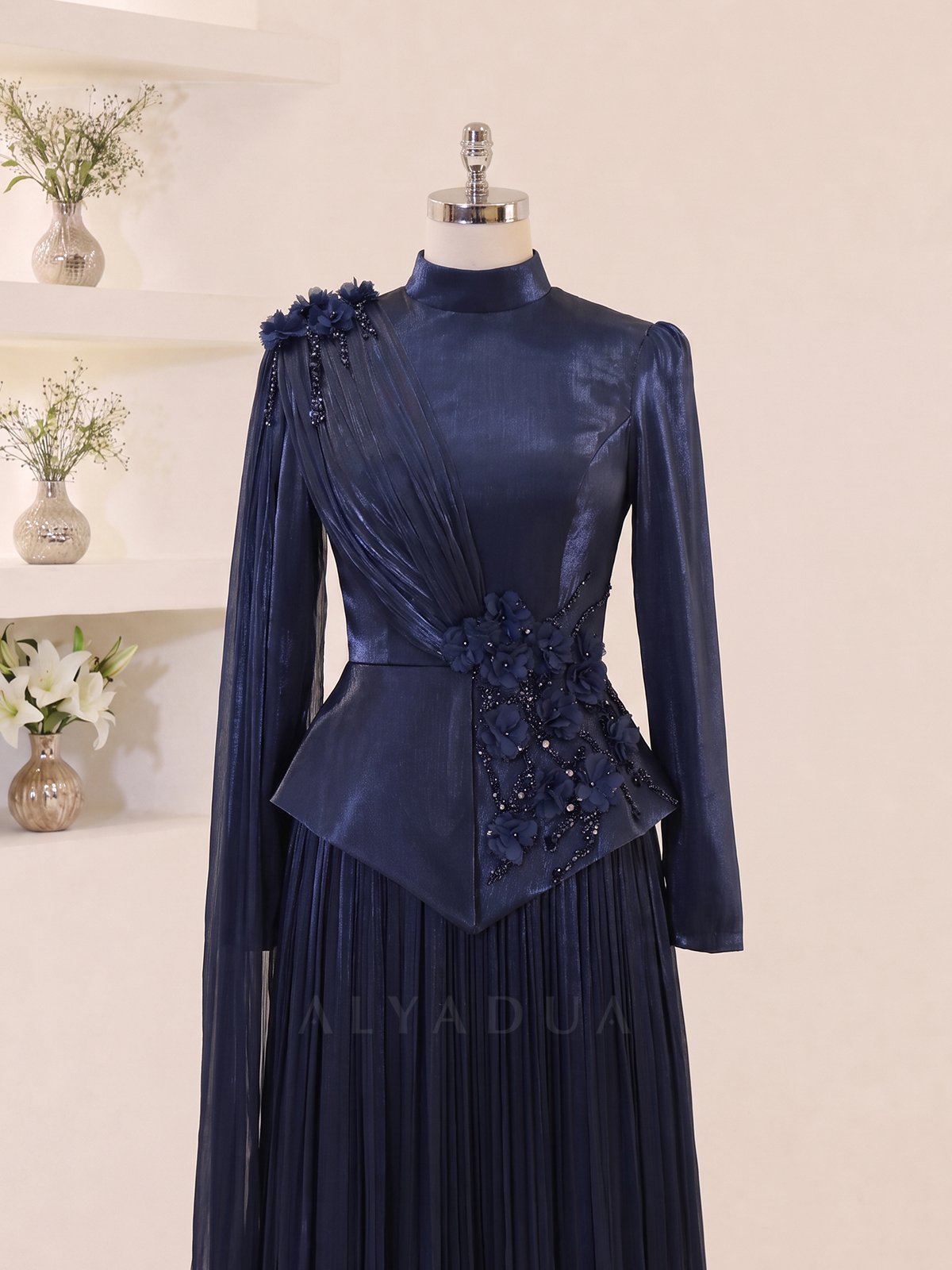 Eloria Modest Evening Dress with Floral Details