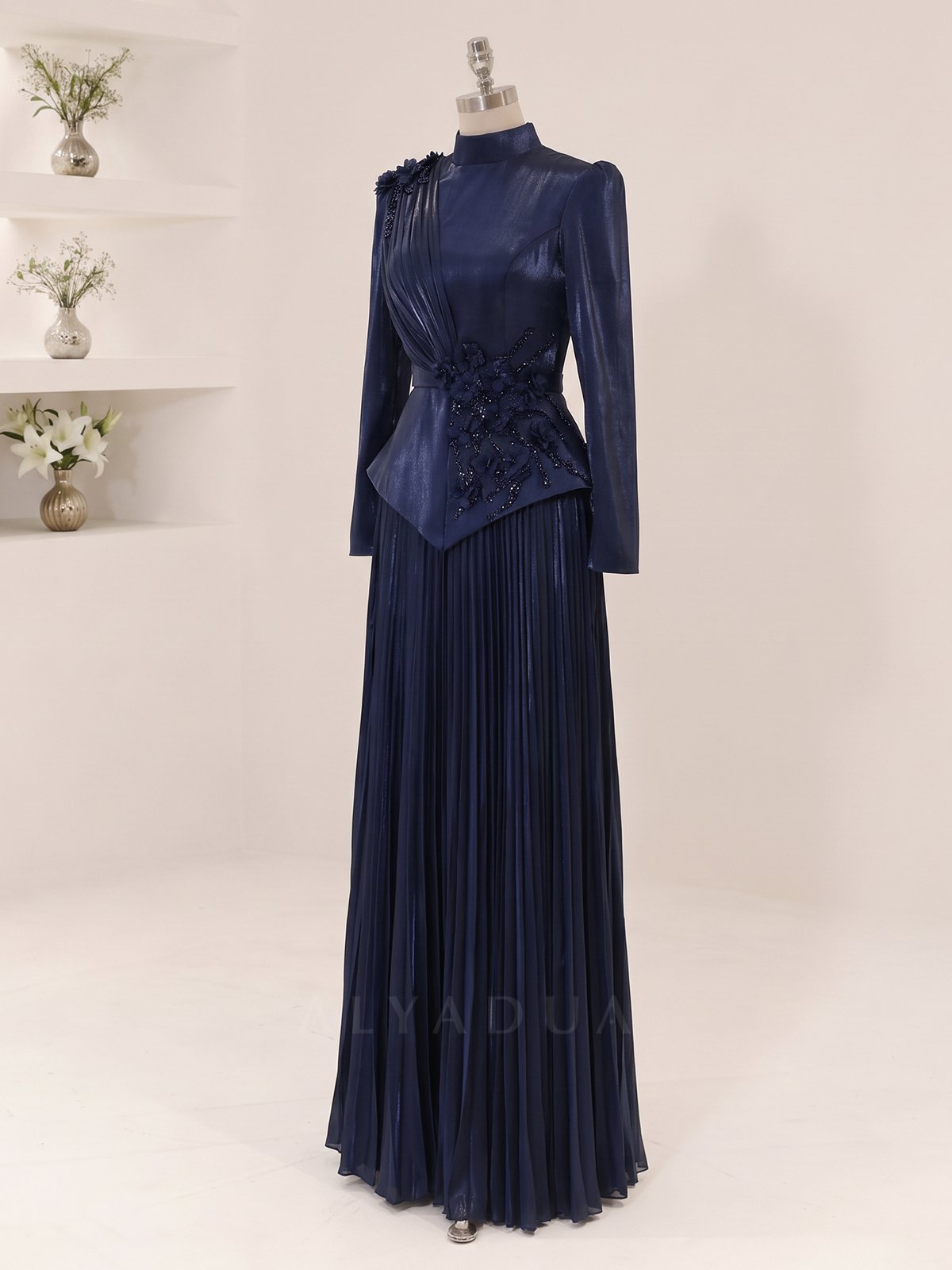 Eloria Modest Evening Dress with Floral Details