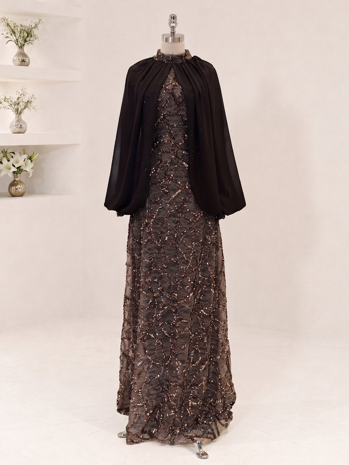 Chiffon Detailed Velmira Modest Evening Dress