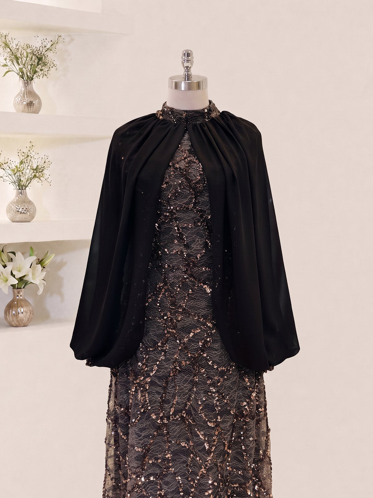 Chiffon Detailed Velmira Modest Evening Dress