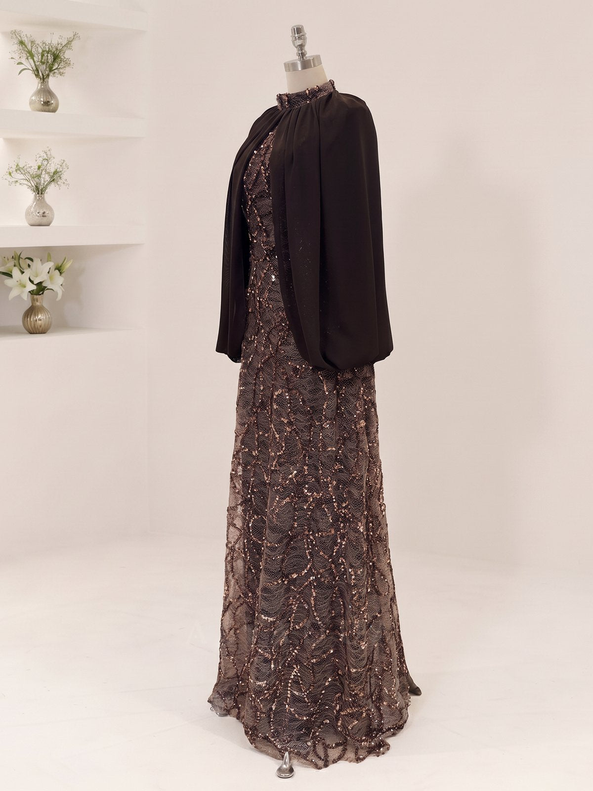 Chiffon Detailed Velmira Modest Evening Dress