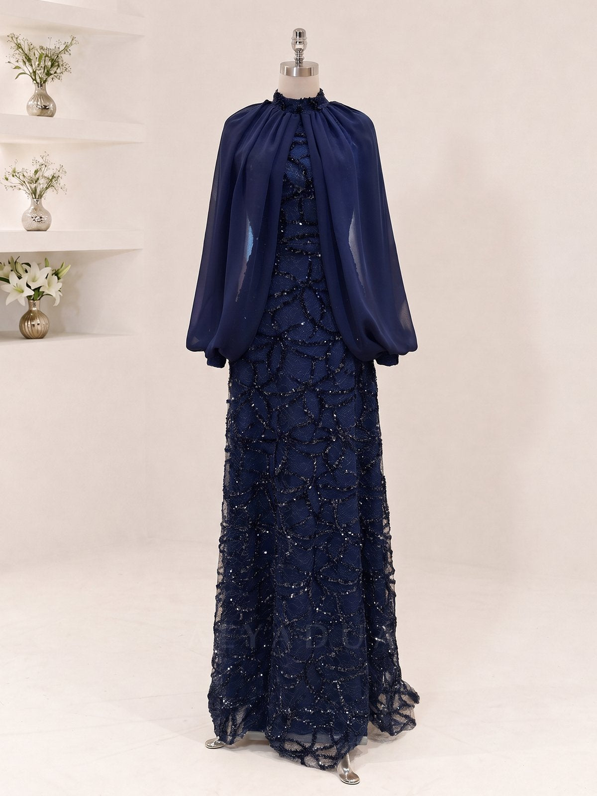 Chiffon Detailed Velmira Modest Evening Dress