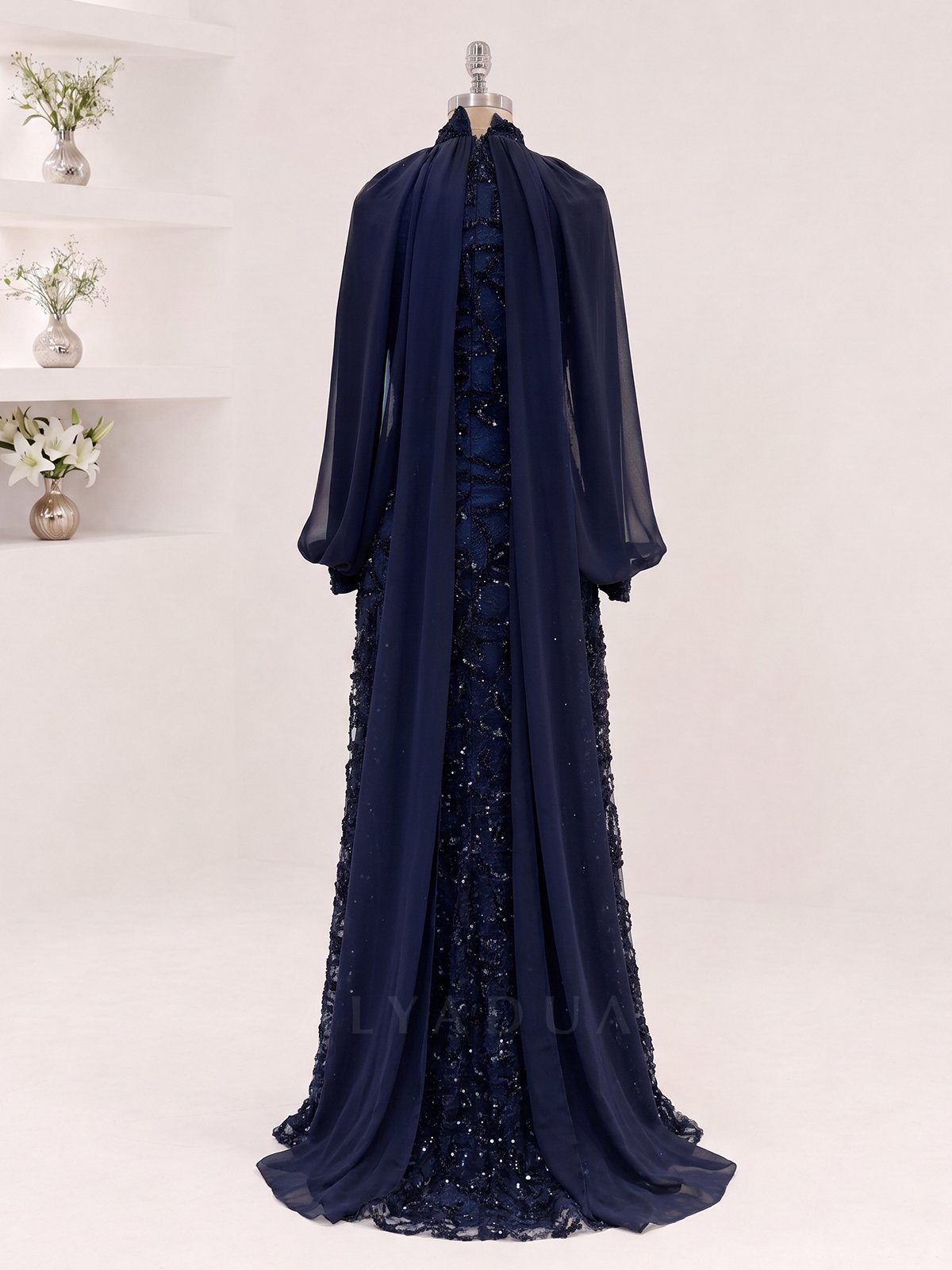 Chiffon Detailed Velmira Modest Evening Dress