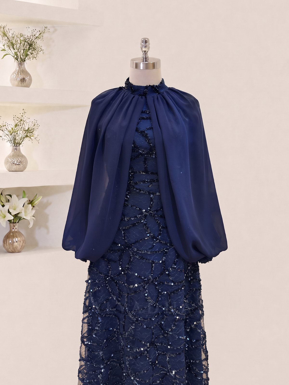 Chiffon Detailed Velmira Modest Evening Dress