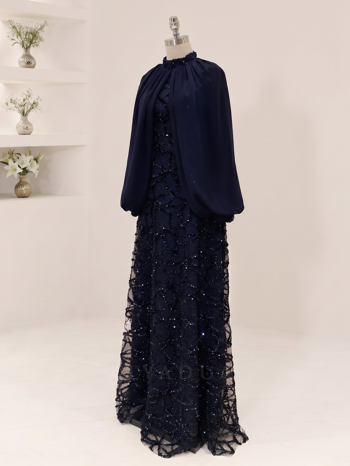 Chiffon Detailed Velmira Modest Evening Dress