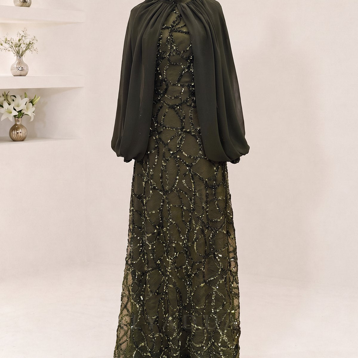 Chiffon Detailed Velmira Modest Evening Dress