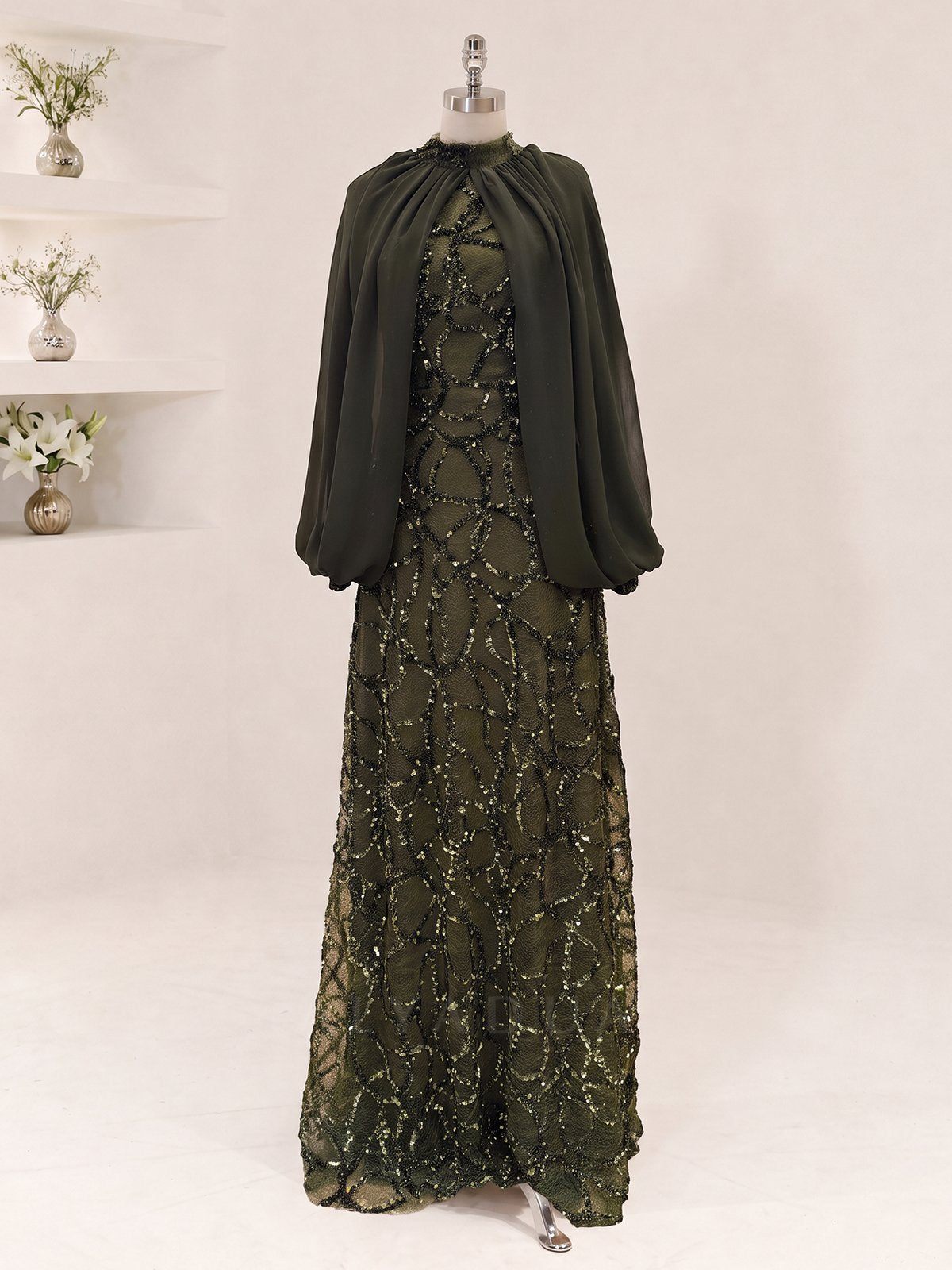 Chiffon Detailed Velmira Modest Evening Dress