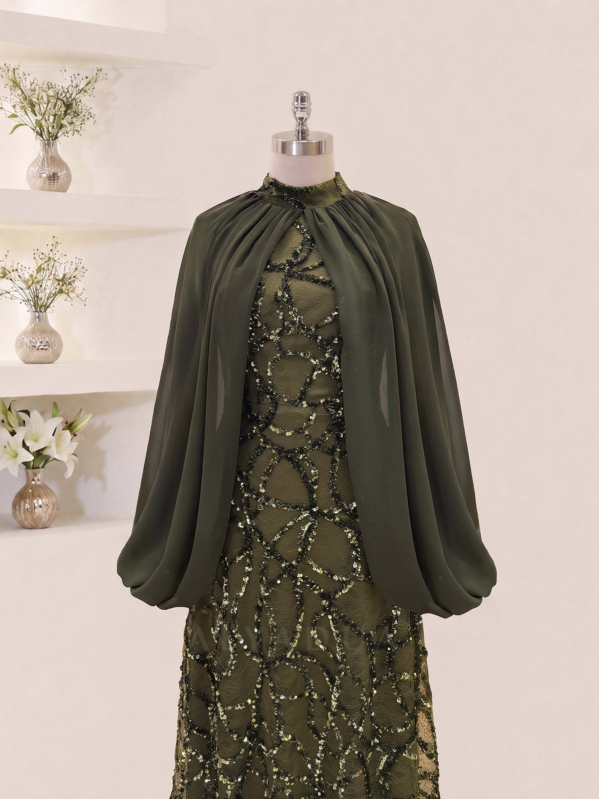 Chiffon Detailed Velmira Modest Evening Dress