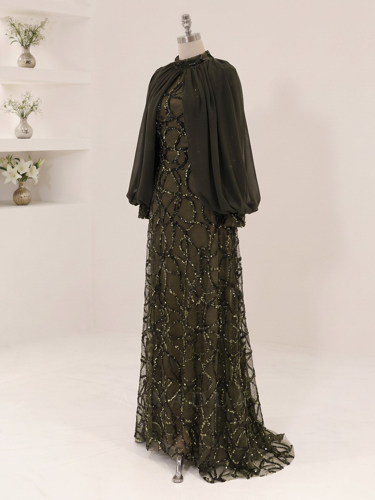 Chiffon Detailed Velmira Modest Evening Dress