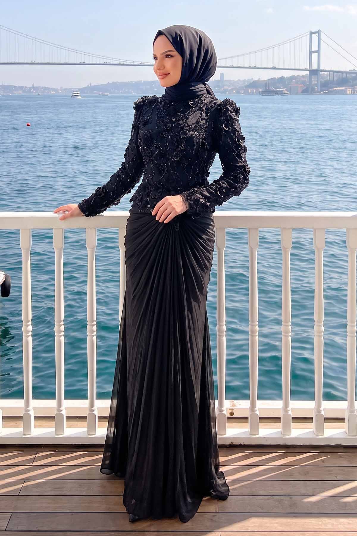 Çiçek İşlemeli Serelya Evening Dress - RZSRL1607