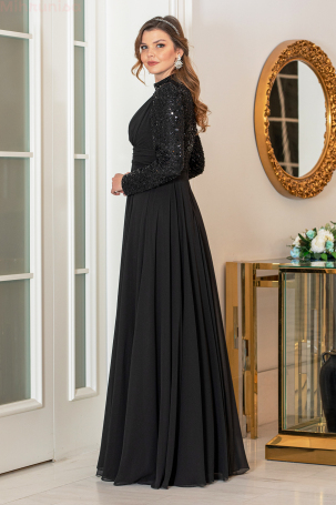 Detailed Chiffon Plus Size Arya Evening Dress - Black - 2